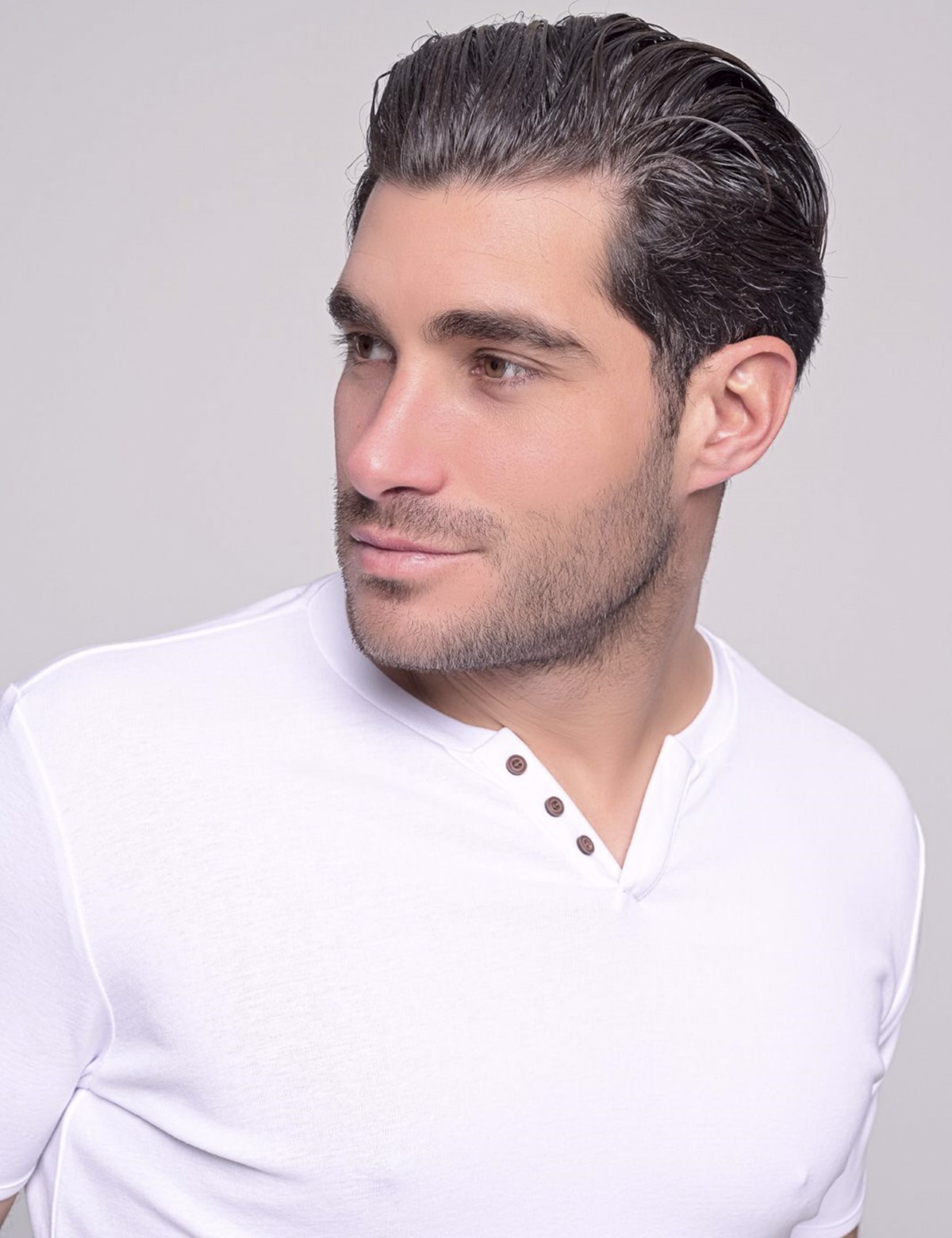 Ben Tailor ανδρικό λευκό βαμβακερό T-shirt με κουμπιά 0681W φωτογραφία